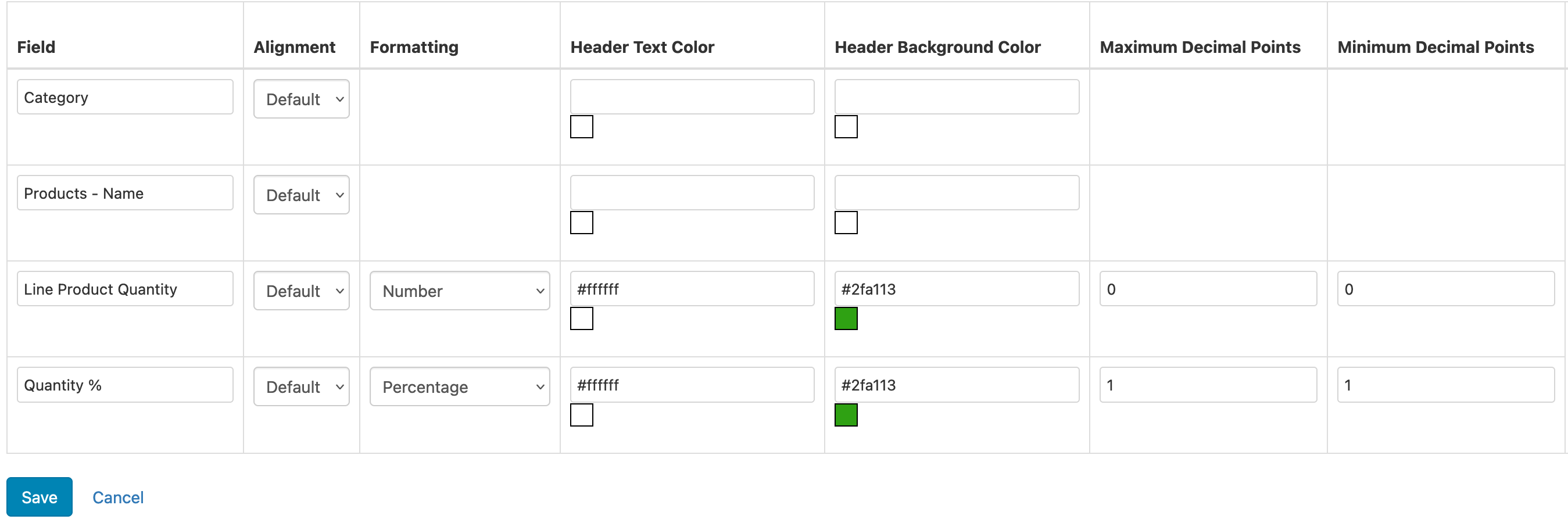 Manage Report Fields Start