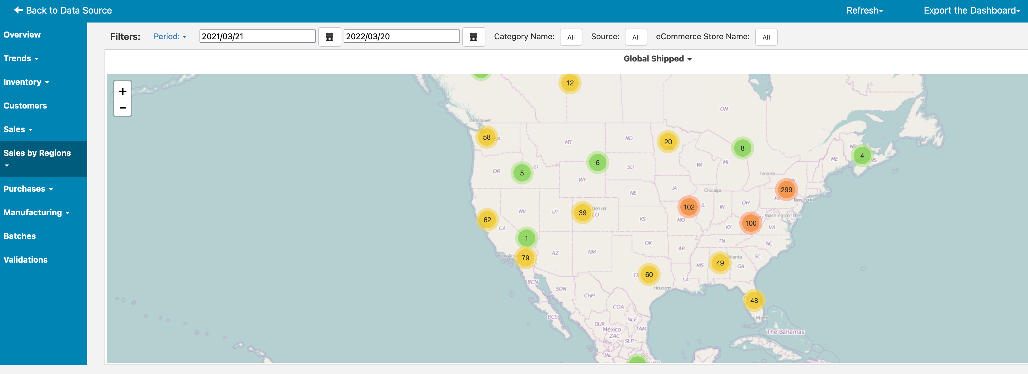 Katana Dashboard Shipment Map